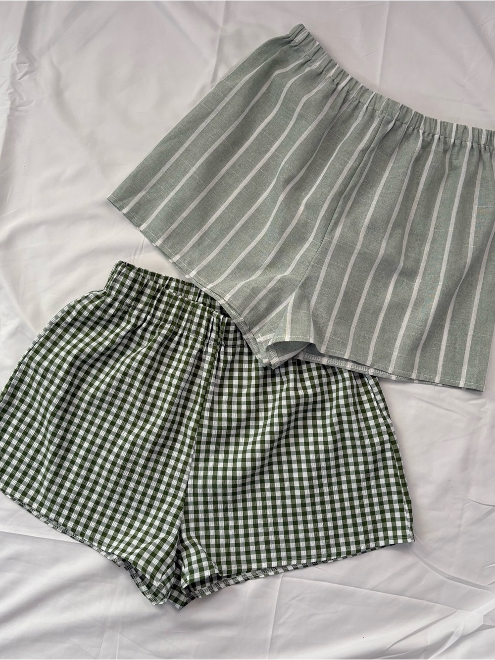 Women’s Green Striped & Gingham Athletic Shorts Set